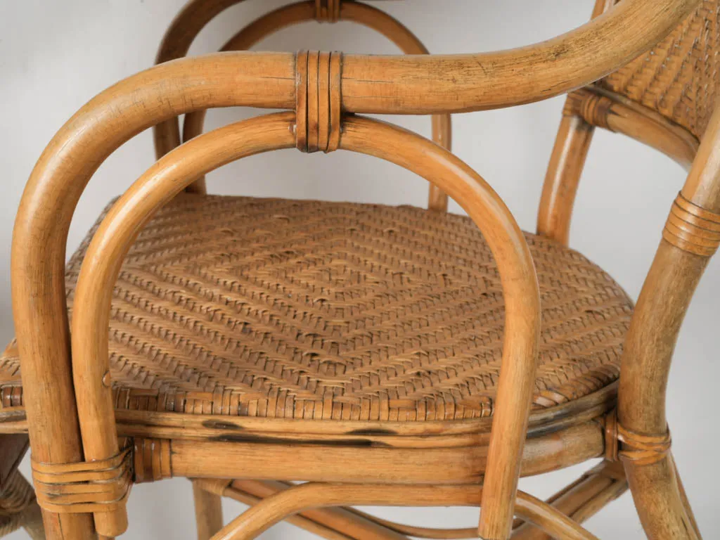 Pair of European Rattan and Woven Leather Dining Armchairs, 1960s 33¾"