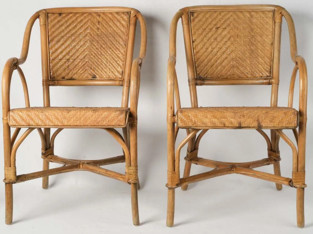 Pair of European Rattan and Woven Leather Dining Armchairs, 1960s 33¾"