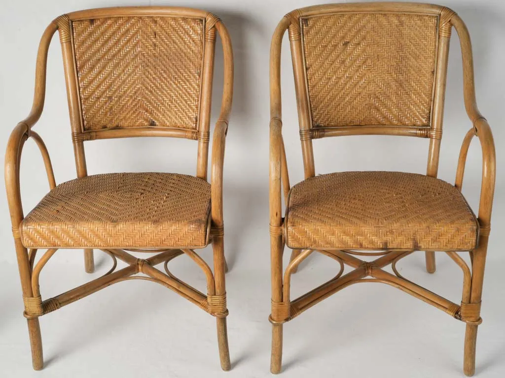 Pair of European Rattan and Woven Leather Dining Armchairs, 1960s 33¾"