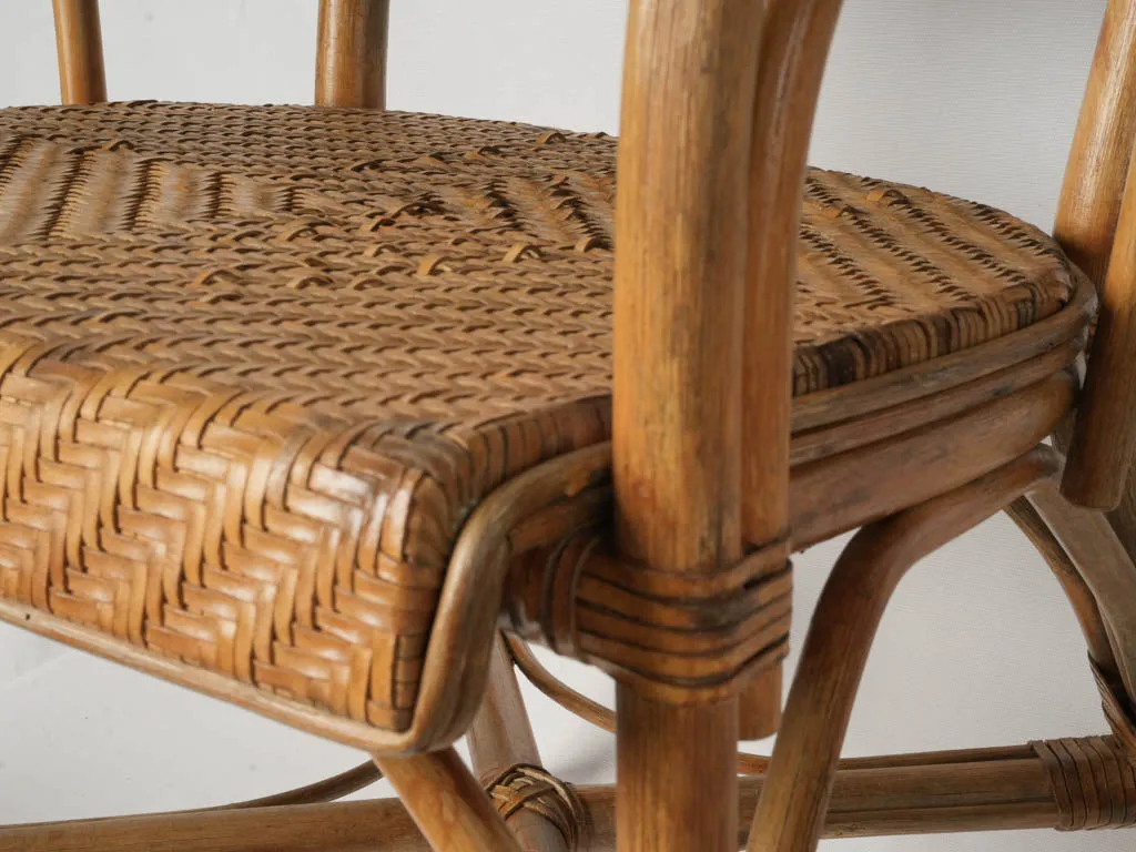 Pair of European Rattan and Woven Leather Dining Armchairs, 1960s 33¾"