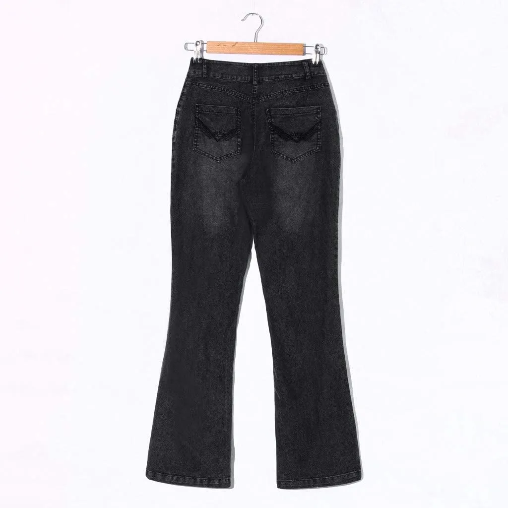 Pants Mid Denim Womens Pants Trousers Casual Waisted Lace Jeans Up Women's Jeans Pants Jeans for Women Trendy Plus
