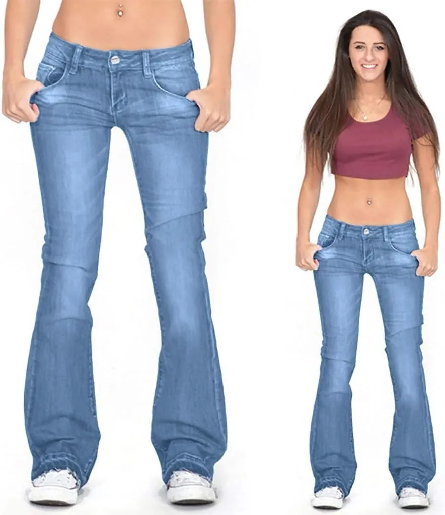 Pants Mid Denim Womens Pants Trousers Casual Waisted Lace Jeans Up Women's Jeans Pants Jeans for Women Trendy Plus
