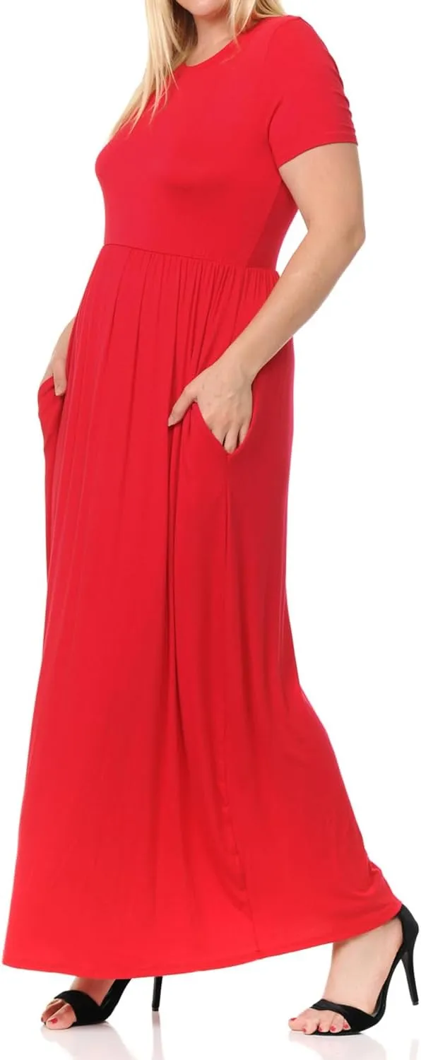 Pastel by Vivienne Women's Short Sleeve Maxi Dress with Pockets in Plus Size