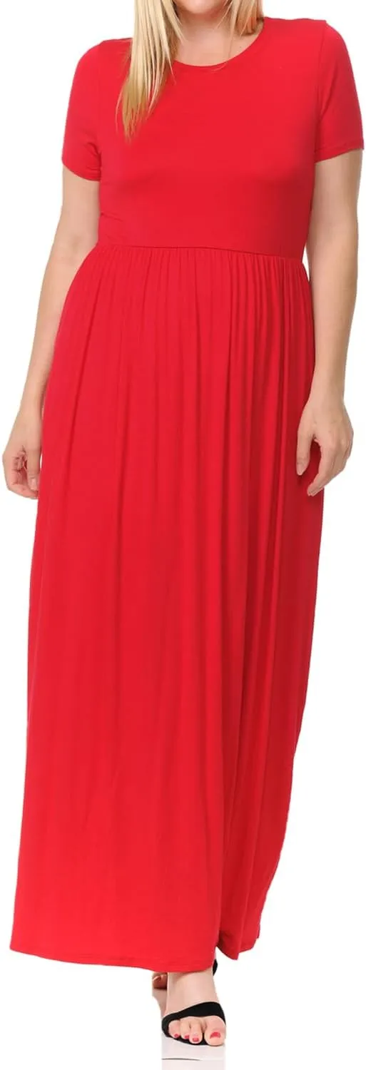 Pastel by Vivienne Women's Short Sleeve Maxi Dress with Pockets in Plus Size