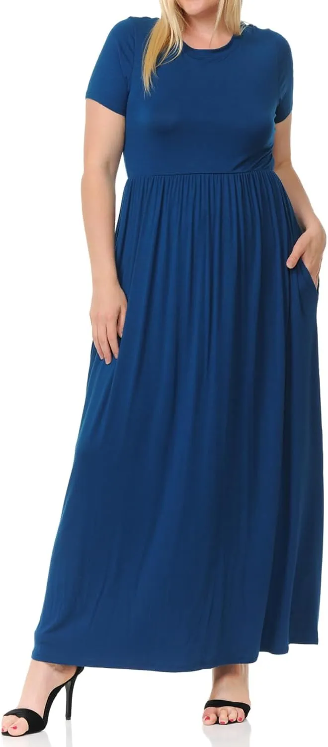 Pastel by Vivienne Women's Short Sleeve Maxi Dress with Pockets in Plus Size