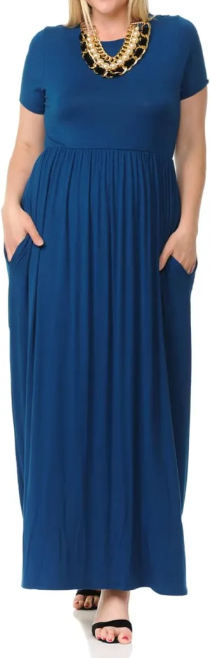 Pastel by Vivienne Women's Short Sleeve Maxi Dress with Pockets in Plus Size