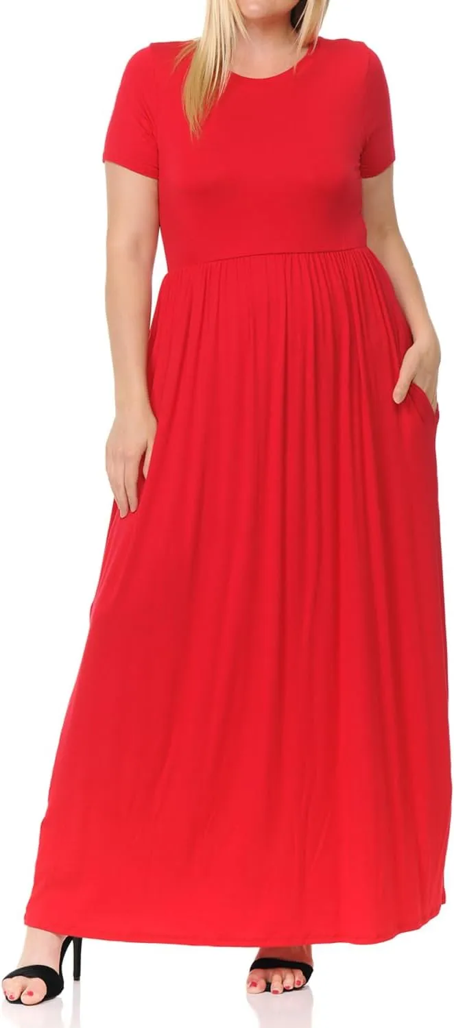 Pastel by Vivienne Women's Short Sleeve Maxi Dress with Pockets in Plus Size