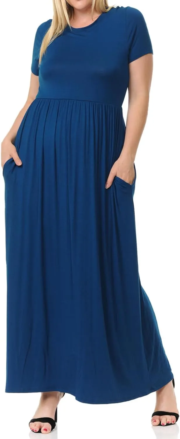 Pastel by Vivienne Women's Short Sleeve Maxi Dress with Pockets in Plus Size