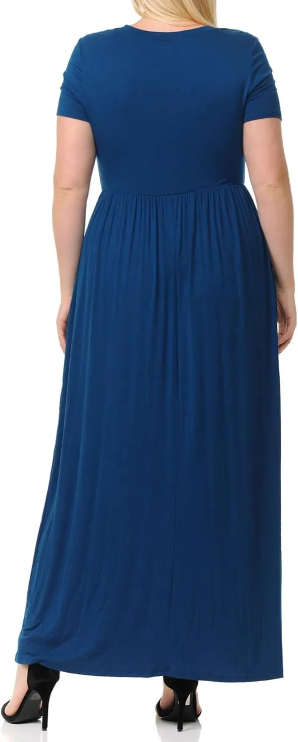 Pastel by Vivienne Women's Short Sleeve Maxi Dress with Pockets in Plus Size