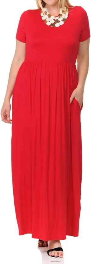 Pastel by Vivienne Women's Short Sleeve Maxi Dress with Pockets in Plus Size