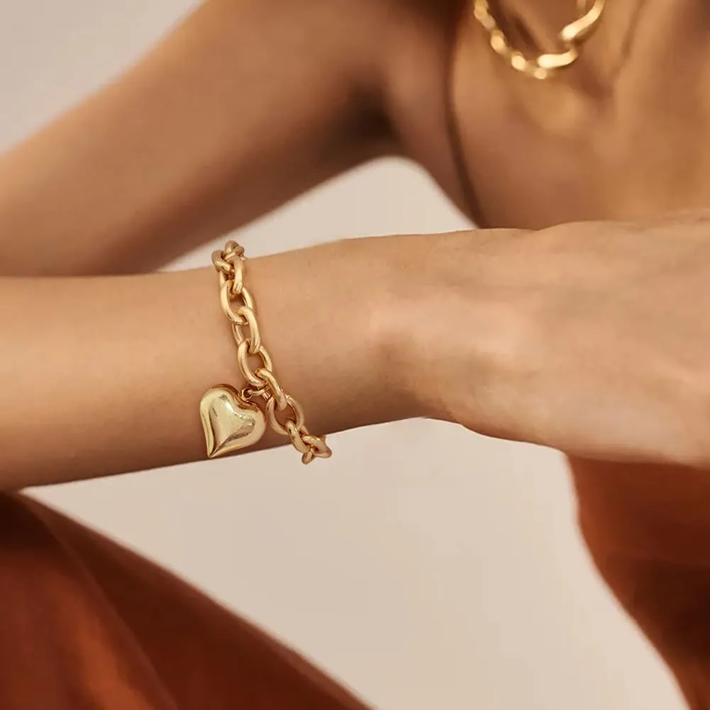 Pearl Bracelets For Women Gold Plated Chain Link Bracelets Bow Heart Charm Bracelets