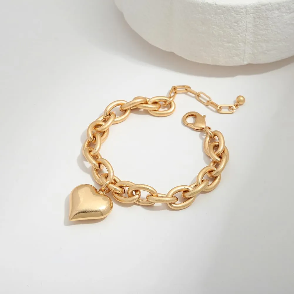 Pearl Bracelets For Women Gold Plated Chain Link Bracelets Bow Heart Charm Bracelets