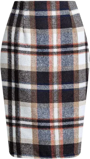 Pencil Pull-On Skirts for Women Plaid Slimming Midi Skirts Fashion Ruched Bodycon Skirt 2024 Trendy Fall Skirt
