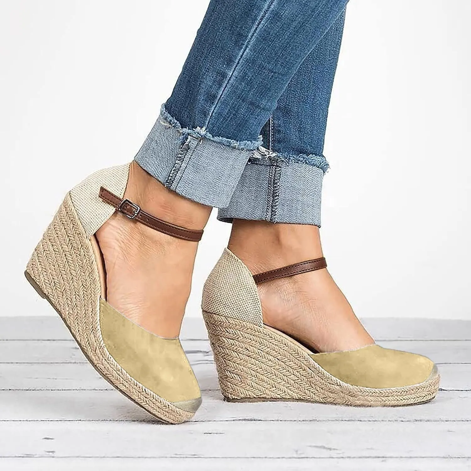 peqiut Casual Sandals Women Wedge Espadrille Sandals for Women Closed Toe Comfortable Beach Sandals Shoes
