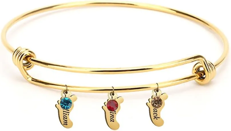 Personalized Bithstone Bracelets with Names for Mom Grandma Mother Bracelets for Women Gold Multi Initial Bracelets Custom Name Bracelets for Mother's Day