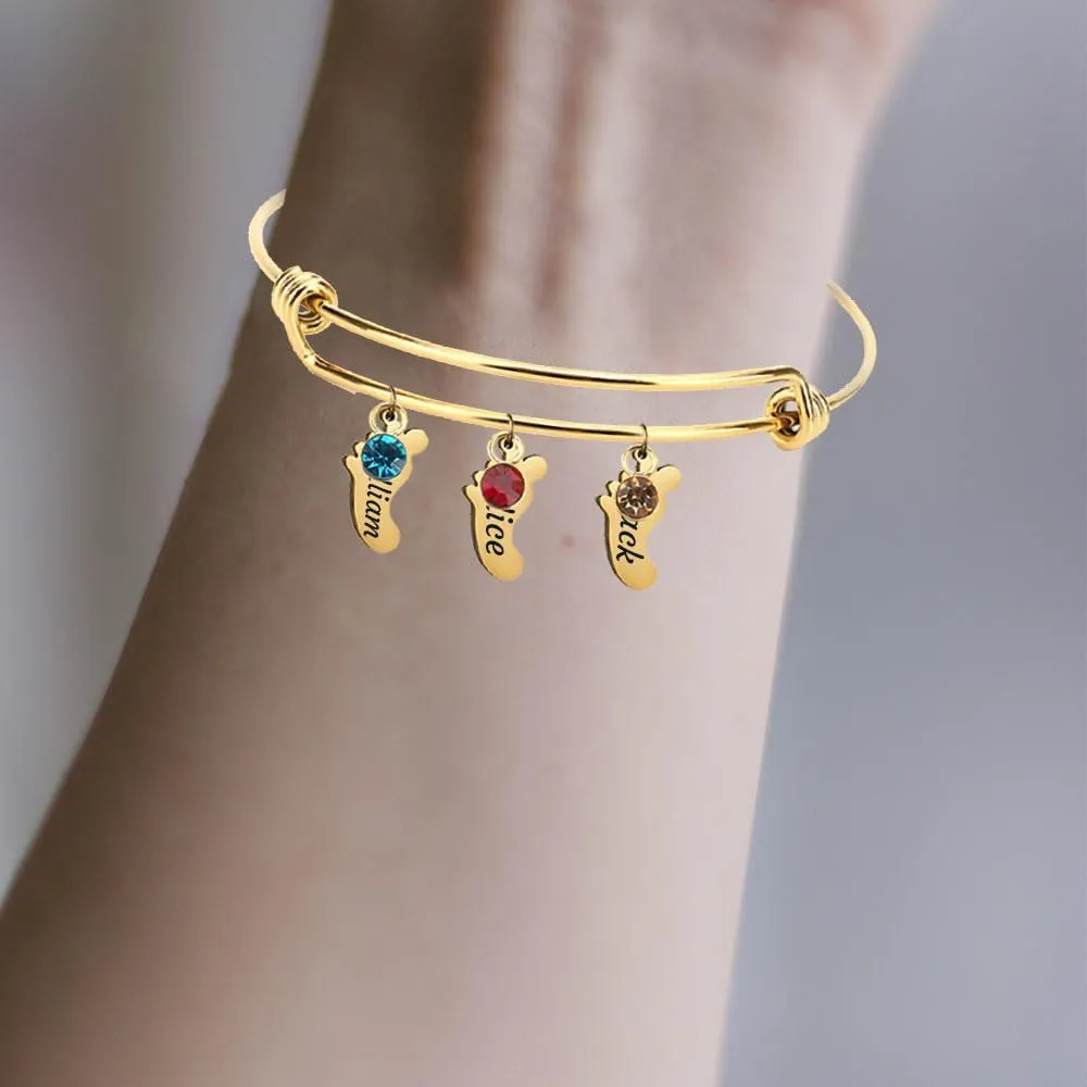 Personalized Bithstone Bracelets with Names for Mom Grandma Mother Bracelets for Women Gold Multi Initial Bracelets Custom Name Bracelets for Mother's Day