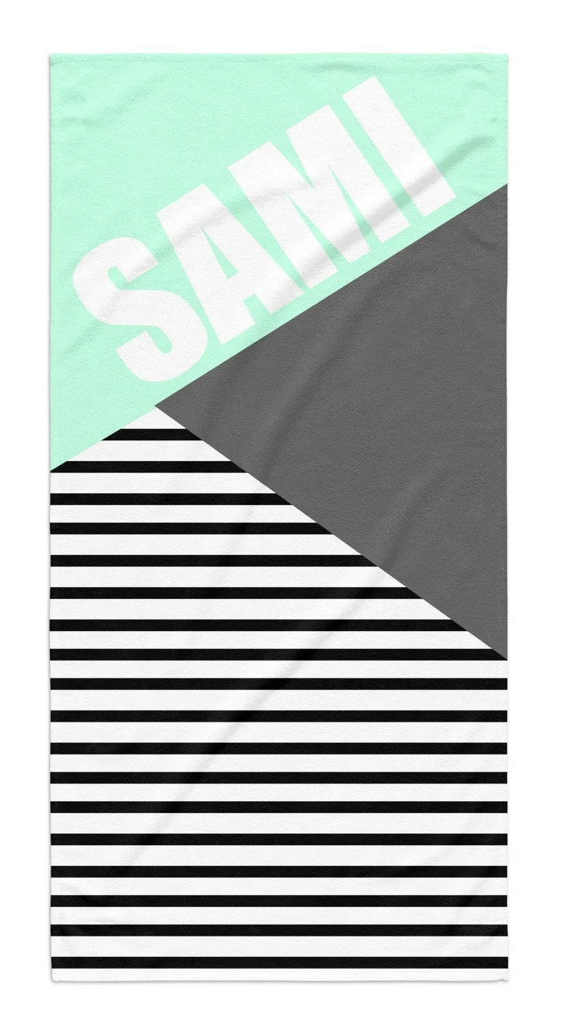 PERSONALIZED COLOR BLOCK STRIPE PREMIUM BEACH TOWEL