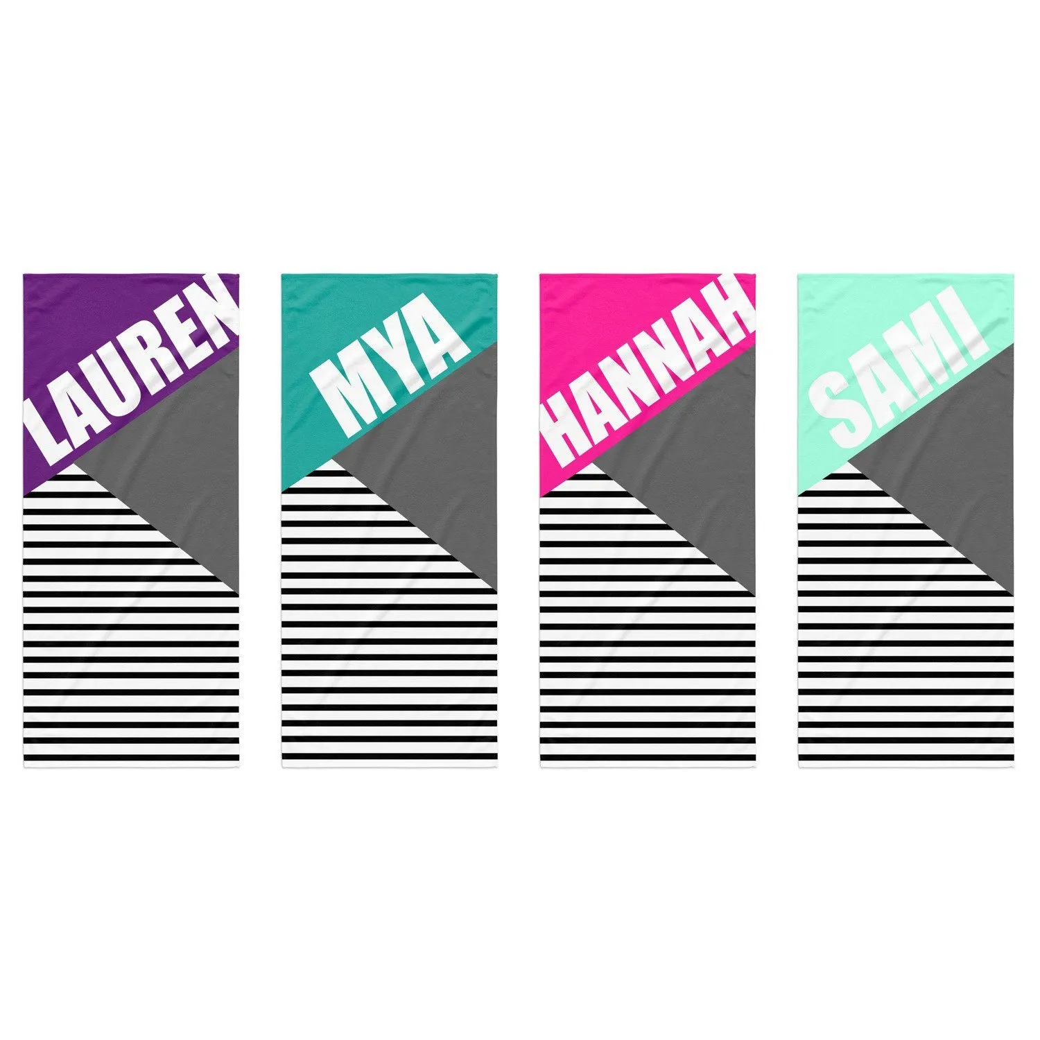 PERSONALIZED COLOR BLOCK STRIPE PREMIUM BEACH TOWEL