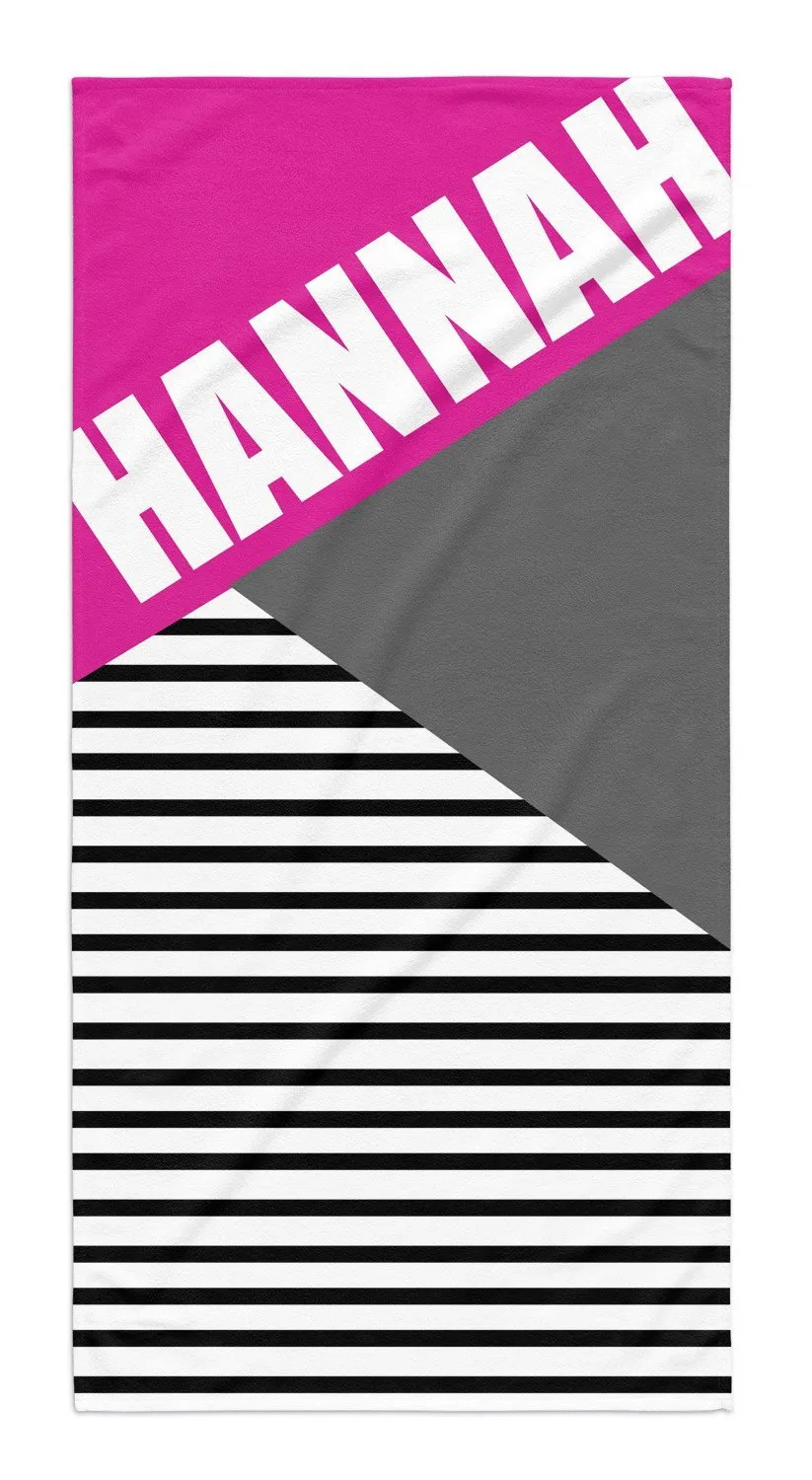PERSONALIZED COLOR BLOCK STRIPE PREMIUM BEACH TOWEL