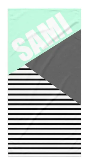 PERSONALIZED COLOR BLOCK STRIPE PREMIUM BEACH TOWEL