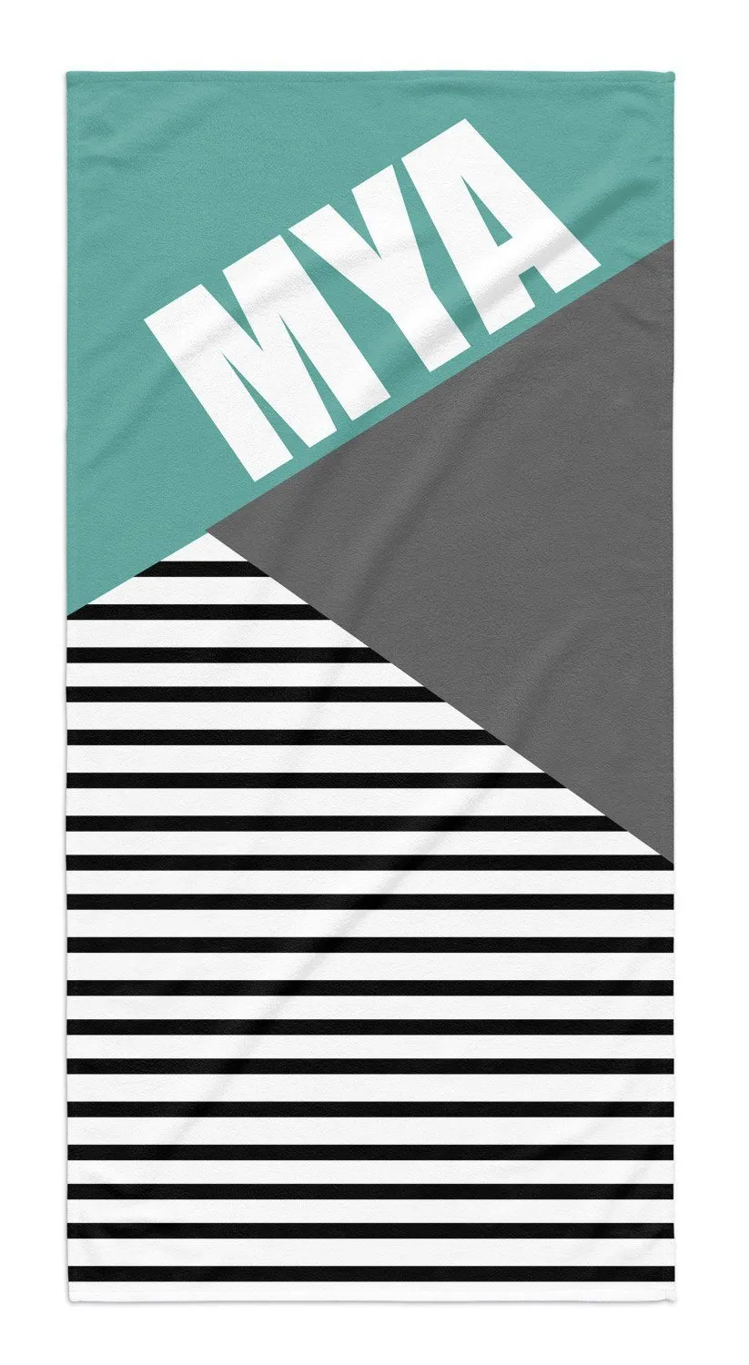 PERSONALIZED COLOR BLOCK STRIPE PREMIUM BEACH TOWEL
