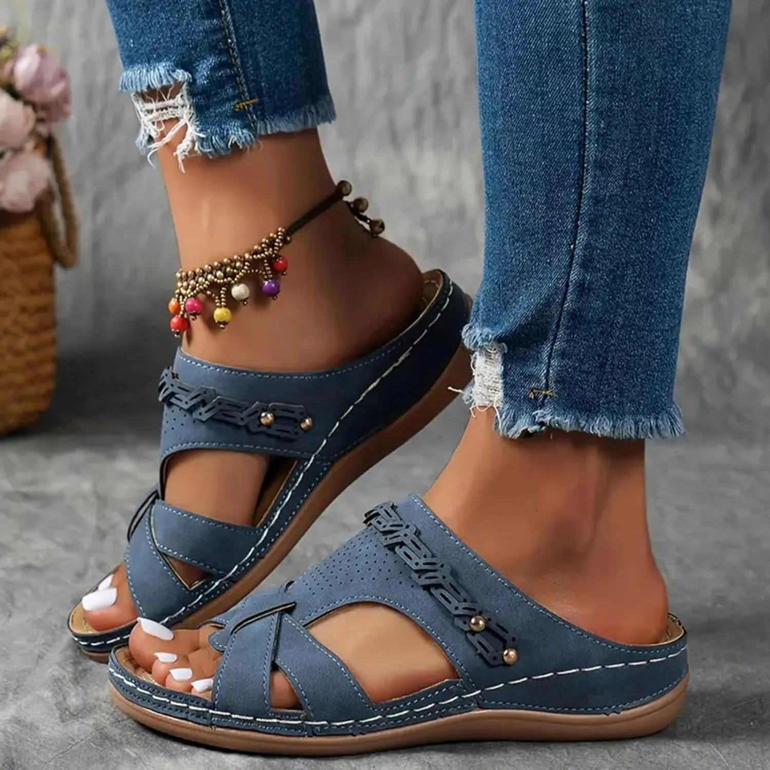Platform Sandals Women Open Toe Comfort Yoga Mat Wedge Sandals Summer Trendy Thick Sole Slip on Platform Bohemian Shoes Dressy