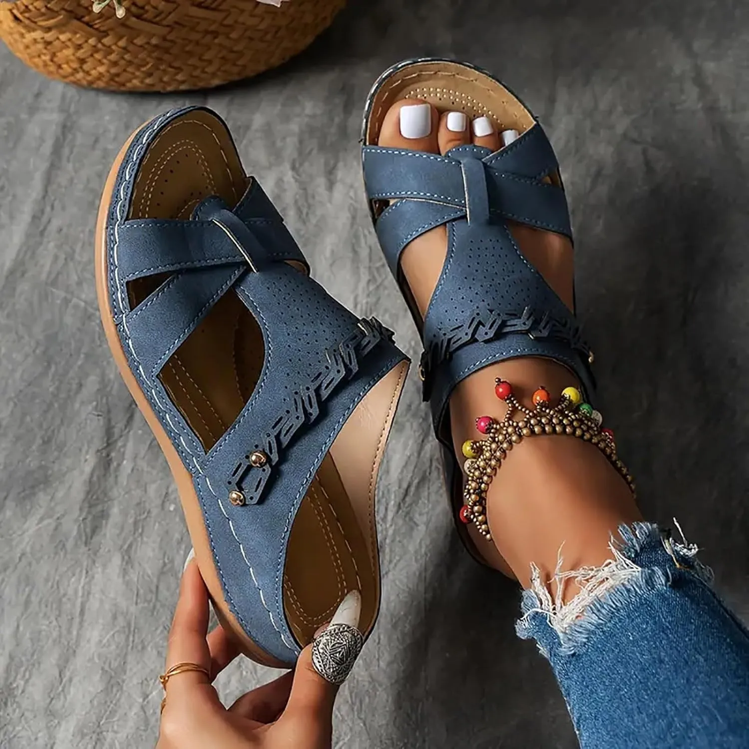 Platform Sandals Women Open Toe Comfort Yoga Mat Wedge Sandals Summer Trendy Thick Sole Slip on Platform Bohemian Shoes Dressy