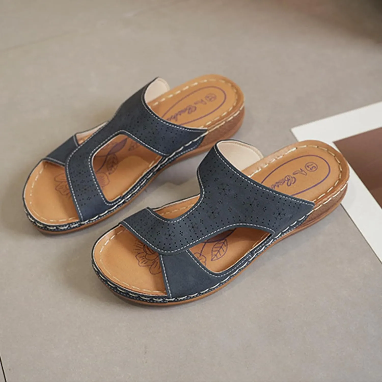 Platform Sandals Women Summer Orthopedic Arch Support Flat Slip on Wide Width Damping Sole Upgradation Lightweight Wedge Slippers Heels Diabetic Walking Shoes Dressy Leather Flip Flops