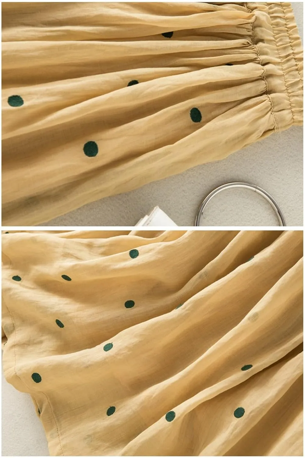 Polka Dot Skirts for Women Midi Length Casual Drawstring Elastic Waisted Swing A-Line Pleated Skirt