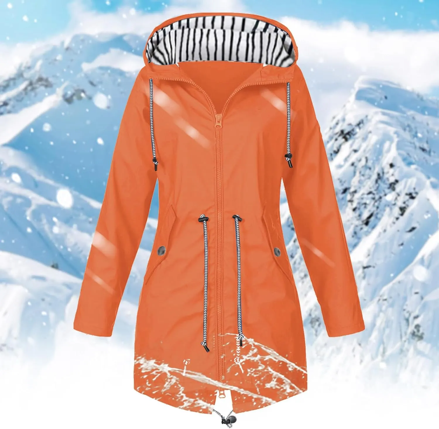 Rain Jacket For Women 2025 Spring Lightweight Waterproof Raincoat Windbreaker Outdoor Hooded Trench Coat