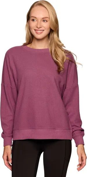 RBX Active Women's Waffle Knit Top in Regular and Plus Sizes, Long Sleeve Waffle Sweatshirt Relaxed Fit Crewneck Sweater