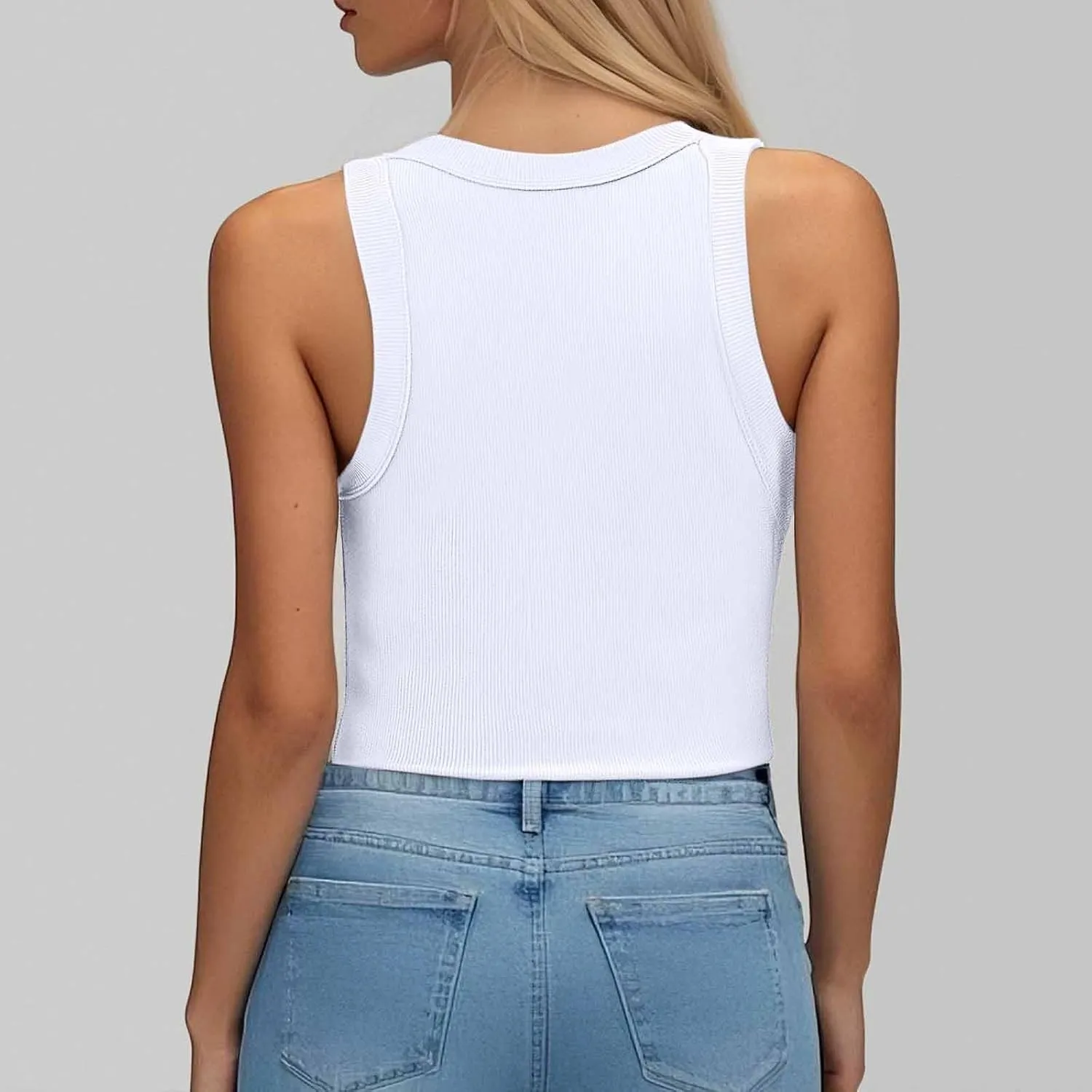 Ribbed Tank Tops for Women Built in Bra High Neck Racerback Shelf Bra Summer Cami Yoga Shirts Sleeveless Undershirt