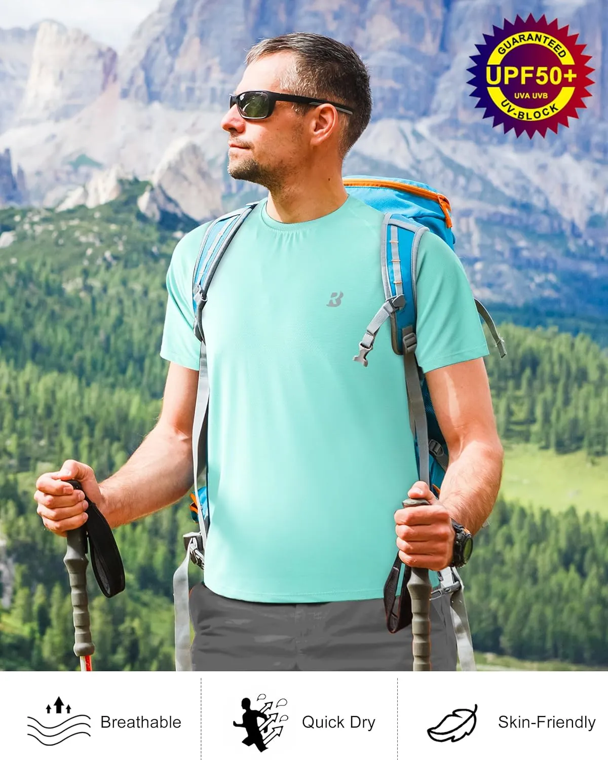 Roadbox Men's Rash Guard Short Sleeve, UPF 50  UV Sun Protection Water T-Shirts, Cool Dry Swim Shirts for Surf Beach Fishing