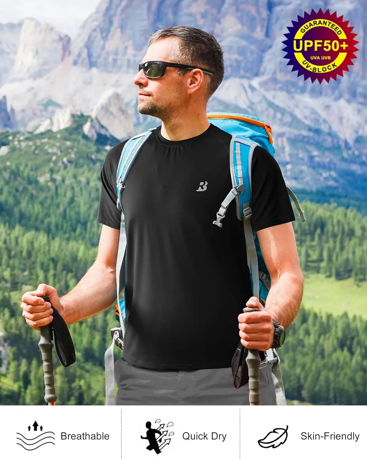 Roadbox Men's Rash Guard Short Sleeve, UPF 50  UV Sun Protection Water T-Shirts, Cool Dry Swim Shirts for Surf Beach Fishing