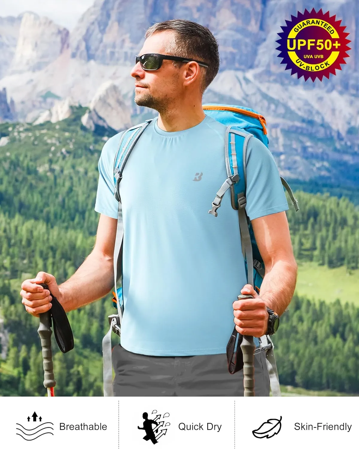 Roadbox Men's Rash Guard Short Sleeve, UPF 50  UV Sun Protection Water T-Shirts, Cool Dry Swim Shirts for Surf Beach Fishing