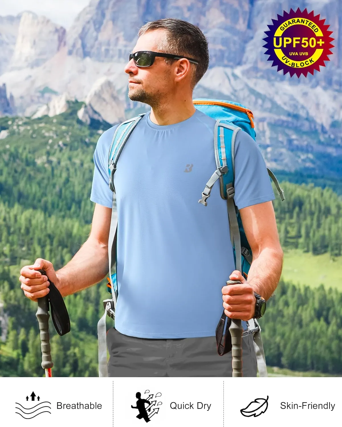 Roadbox Men's Rash Guard Short Sleeve, UPF 50  UV Sun Protection Water T-Shirts, Cool Dry Swim Shirts for Surf Beach Fishing