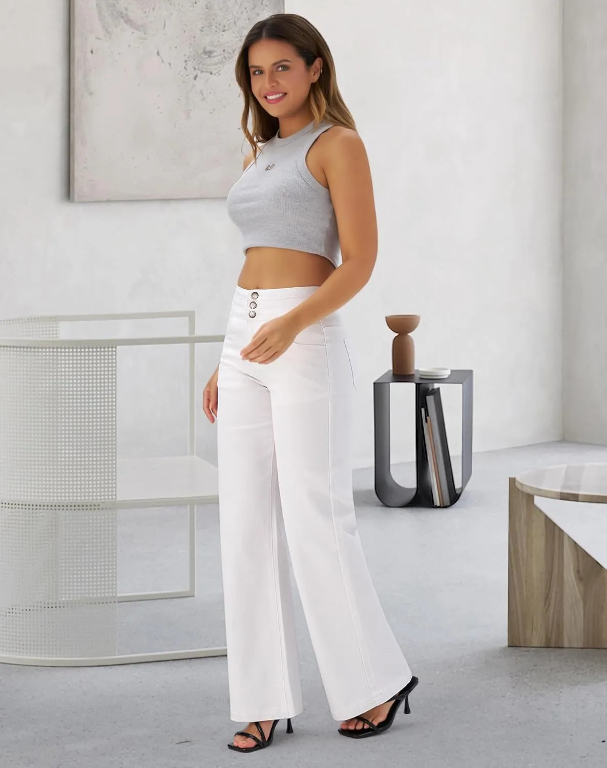 roswear Women's Wide Leg High Waisted Jeans Stretchy Trendy Denim Jeans