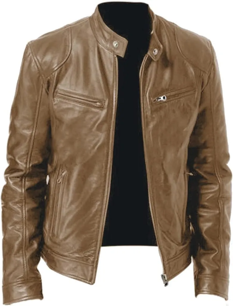 RTRDE Men's Jacket Stand Collar Leather Jacket Motorcycle Pu Faux Jacket Winter Outwear Coat Jacket, S-4XL