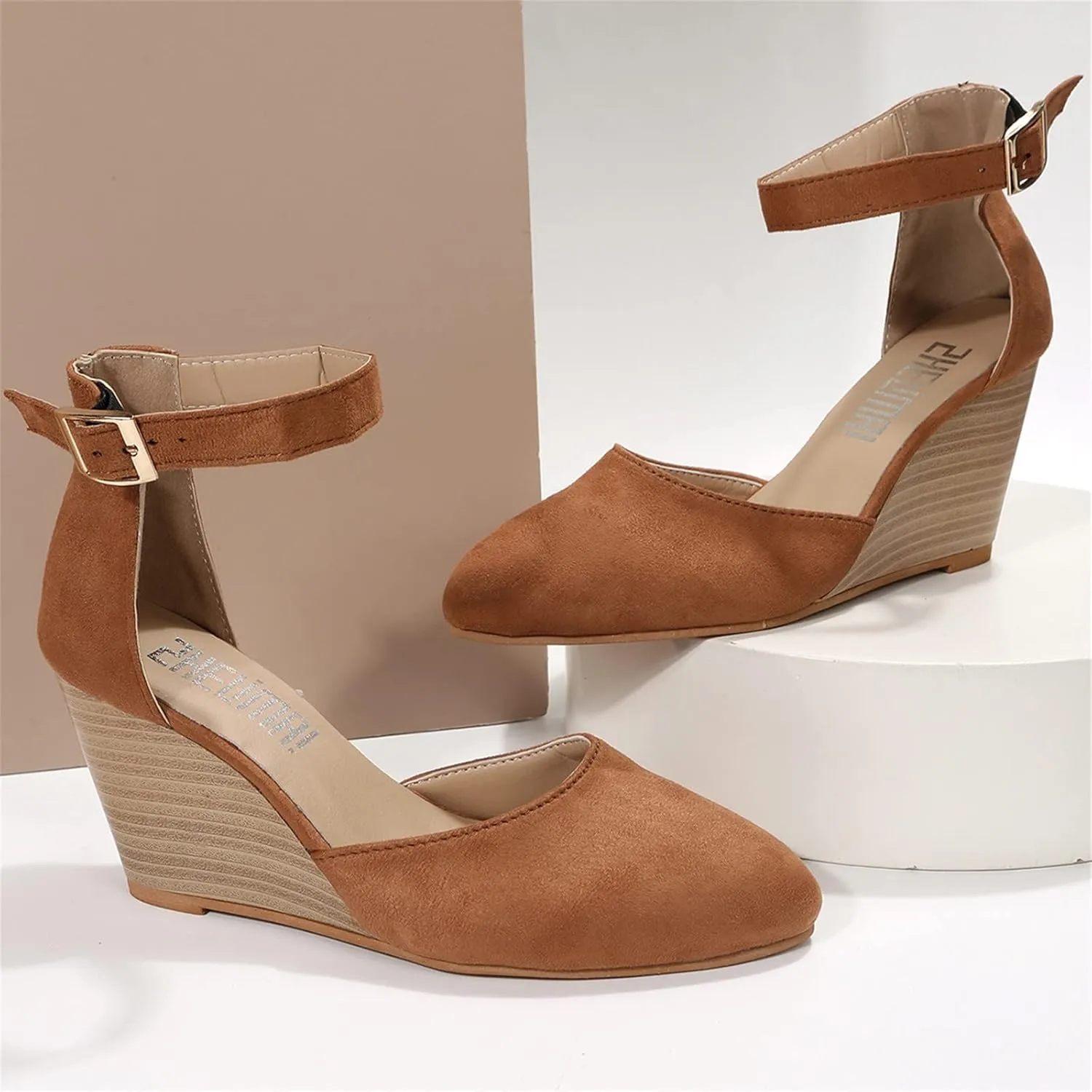Sandals for Women 2025 Dressy Closed Toe Wedges Heels Platform Sandal Ankle Strap Heeled Espadrilles Sandals Ladies Comfortable Summer Shoes for Beach Wedding