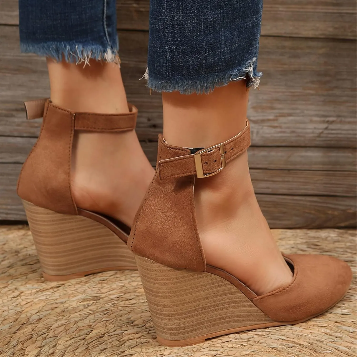 Sandals for Women 2025 Dressy Closed Toe Wedges Heels Platform Sandal Ankle Strap Heeled Espadrilles Sandals Ladies Comfortable Summer Shoes for Beach Wedding