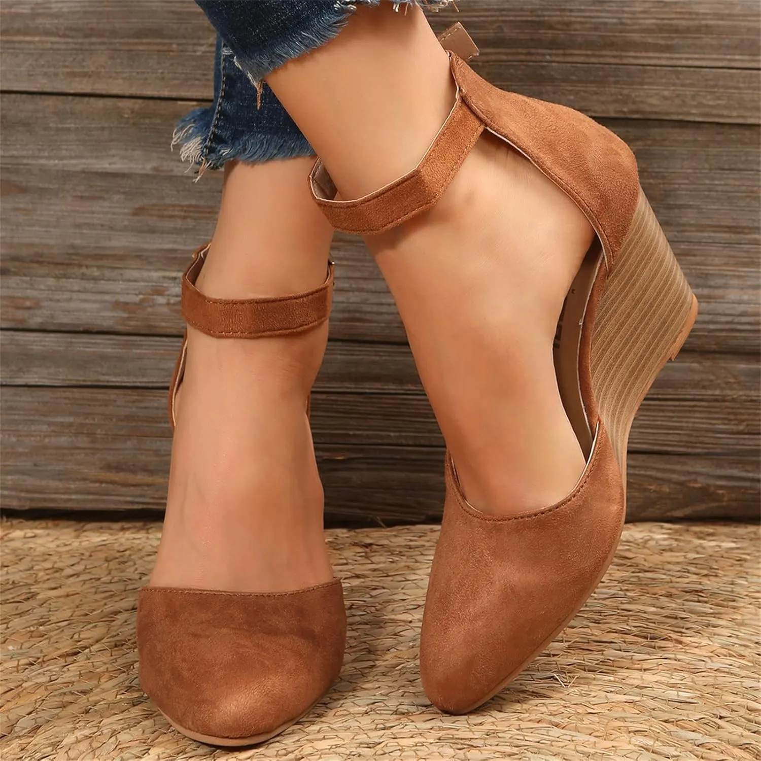 Sandals for Women 2025 Dressy Closed Toe Wedges Heels Platform Sandal Ankle Strap Heeled Espadrilles Sandals Ladies Comfortable Summer Shoes for Beach Wedding
