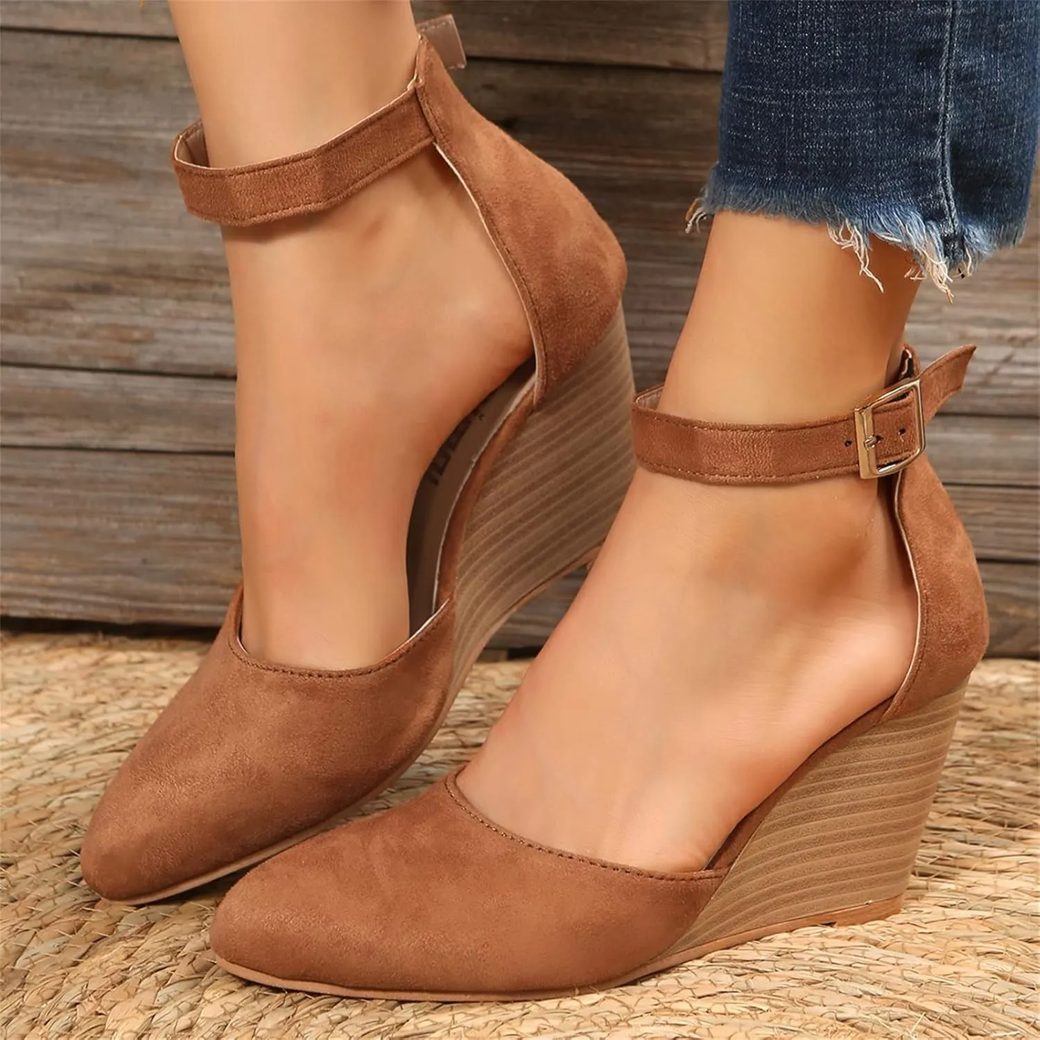 Sandals for Women 2025 Dressy Closed Toe Wedges Heels Platform Sandal Ankle Strap Heeled Espadrilles Sandals Ladies Comfortable Summer Shoes for Beach Wedding