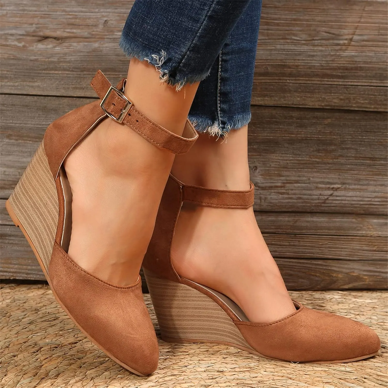 Sandals for Women 2025 Dressy Closed Toe Wedges Heels Platform Sandal Ankle Strap Heeled Espadrilles Sandals Ladies Comfortable Summer Shoes for Beach Wedding