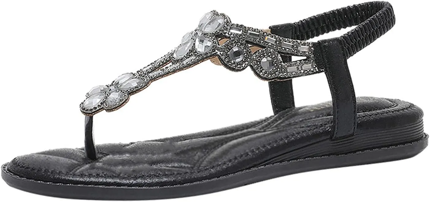 Sandals For Women Elastic Ankle Strap Casual Bohemian Beach Shoes Fashion Crystal Floral Womens Jelly Sandals