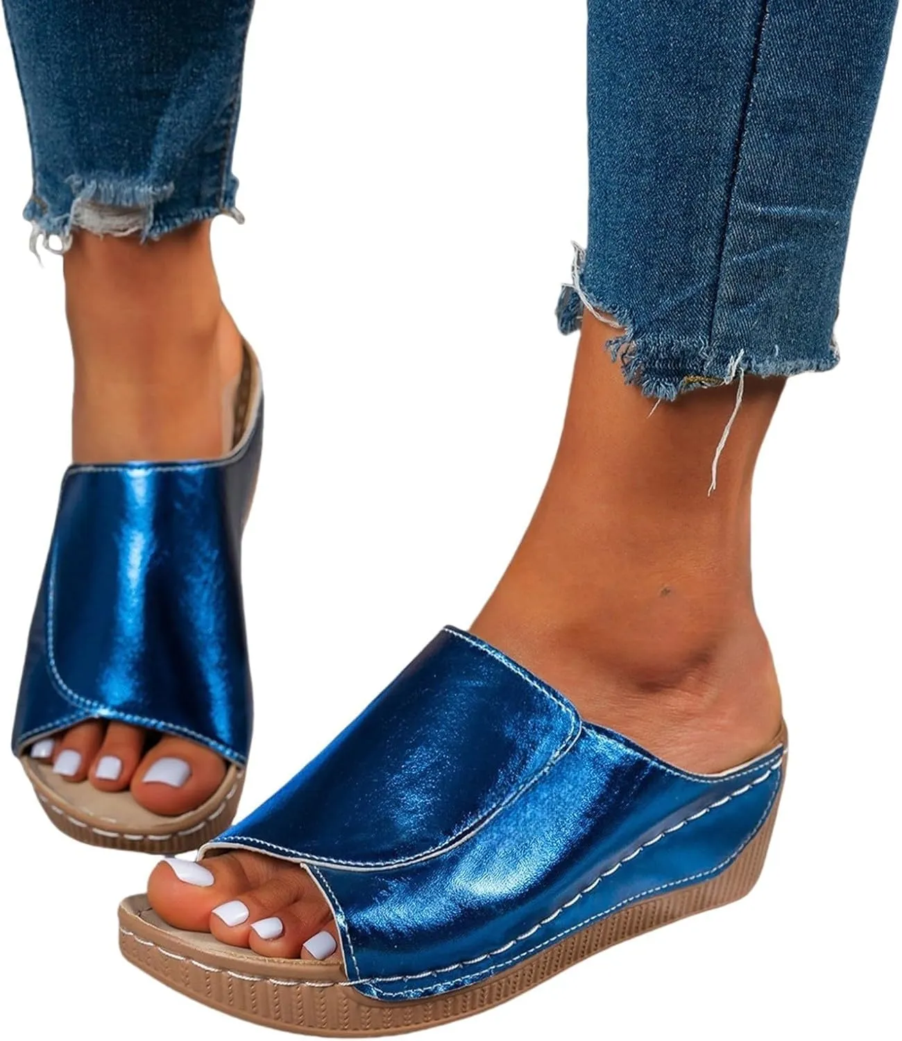 Sandals for Women Platform Wedge Open Toe Low Heel Beach Flats Ankle Chelsea Dress Shoes Orthopedic Casual Summer Dressy Wedges Buckle Strap Leather Espadrilles Heels Strappy Slip on Sandal