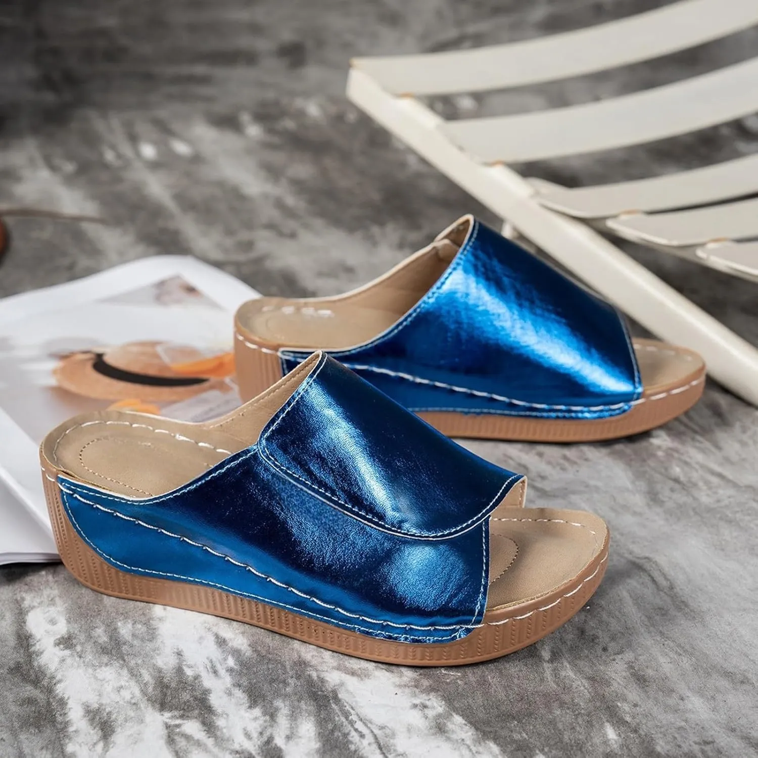 Sandals for Women Platform Wedge Open Toe Low Heel Beach Flats Ankle Chelsea Dress Shoes Orthopedic Casual Summer Dressy Wedges Buckle Strap Leather Espadrilles Heels Strappy Slip on Sandal