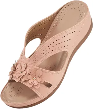 Sandals for Women Wedge Shoes 2025 Slip On Dressy Summer Slides Footbed Cushion Walking Platform Low Heels Arch Support Sandal Orthopedic Slippers Slides Summer Casual Shoes Vintage Flip Flop