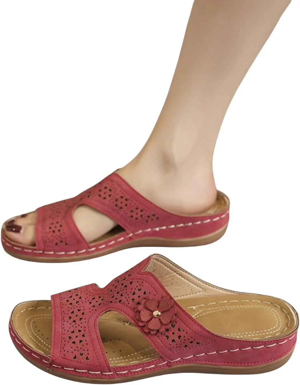 Sandals for Women Wedge Shoes Slip On Dressy Summer Comfortable Slides Lightweight Memory Foam Platform Orthopedic Spring Vacation Arch Support Orthotic Walking Wedges Dressy Flower Sandal