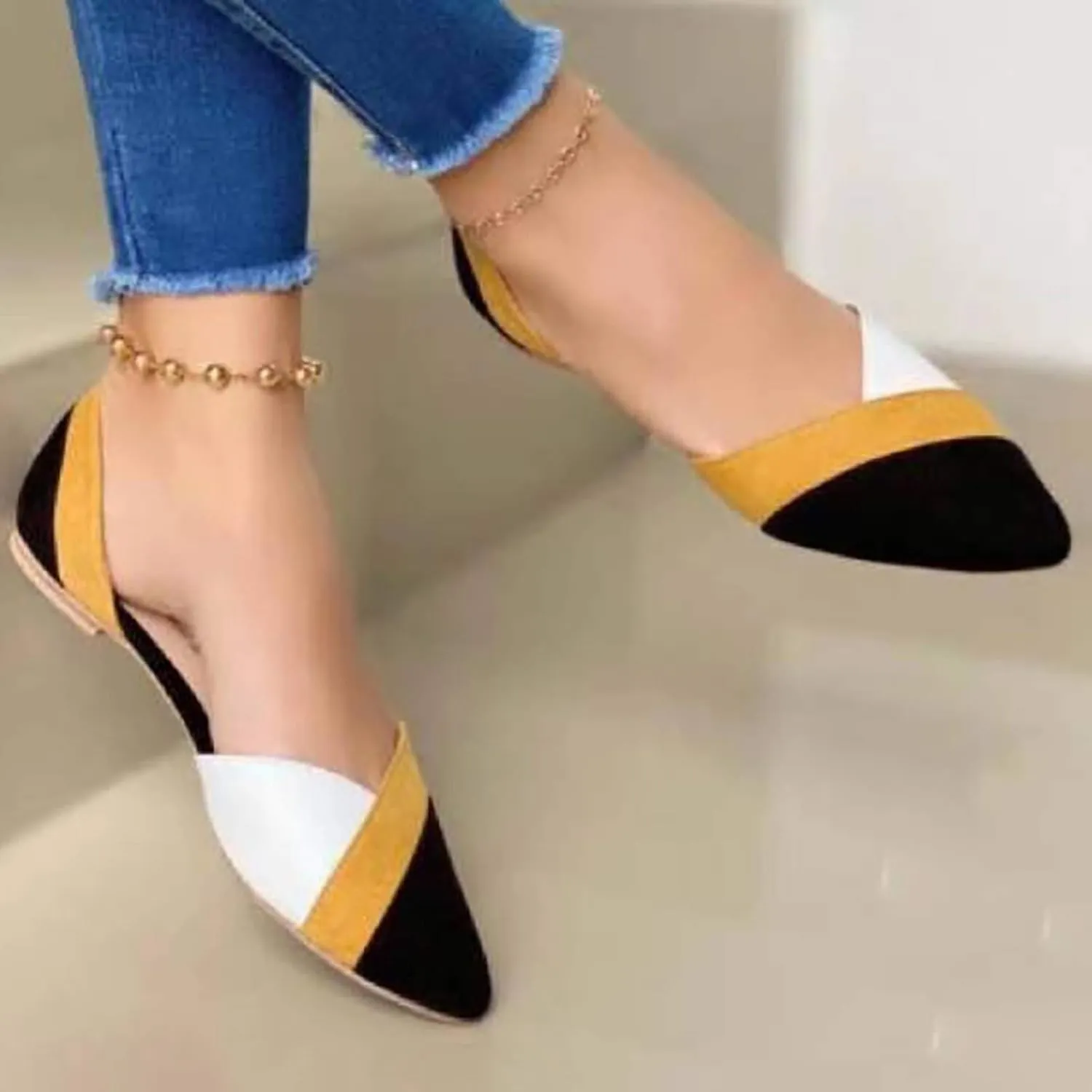 Sandals Toe Matching Casual Women Single Flat Slip-On Color Shoes Pointed Women's Casual Shoes Cute High Heel
