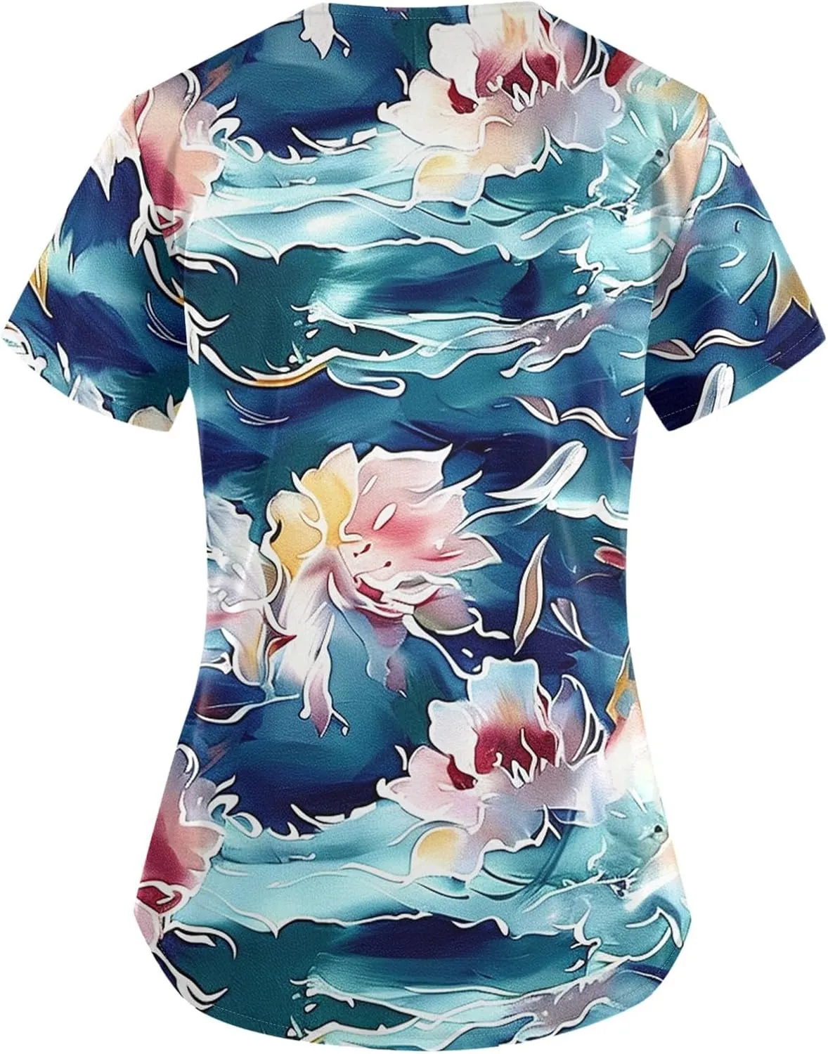 Scrubs for Women Short Sleeve V Neck Print Tops Nursing Working Uniform T-Shirts Casual Caregiver Top